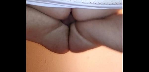  Bbw huge tit wife fucked and creampied view from below...dripping creampie